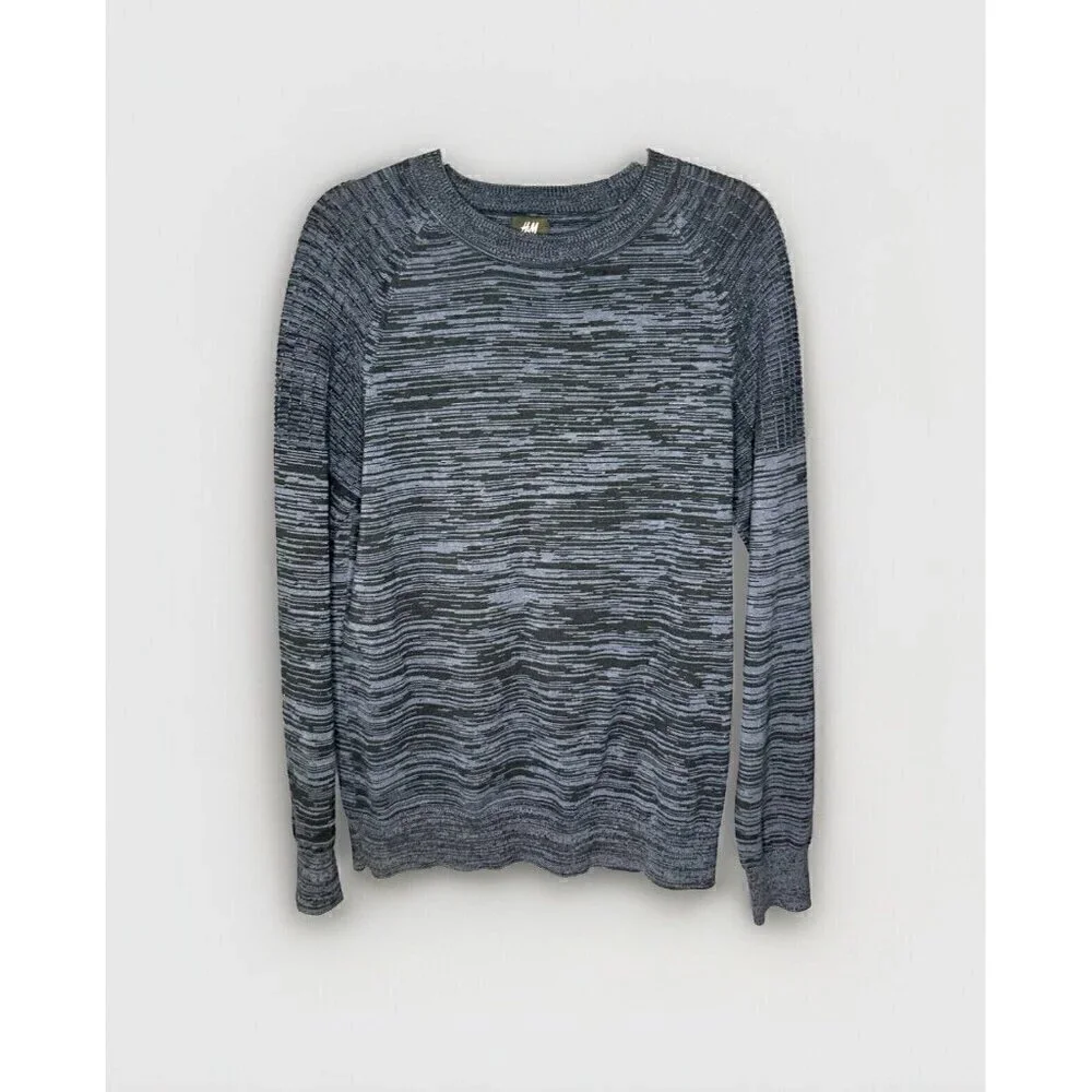 H&M 3D Knit Sweater Men's M Navy Blue 100% Cotton Geometric Moto Design Normcore